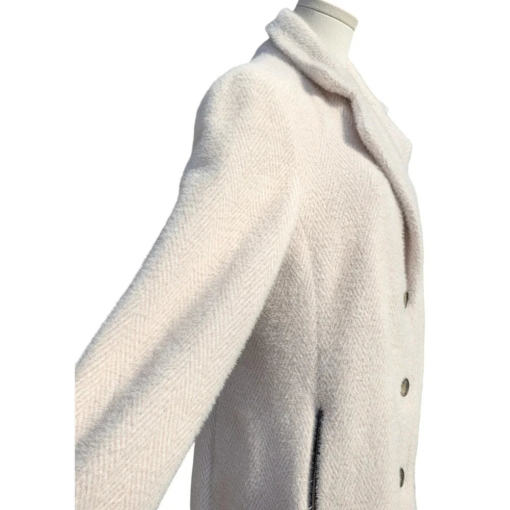 DKNY Overcoat Womens Medium Pink Chevron Notched Lapel Coat